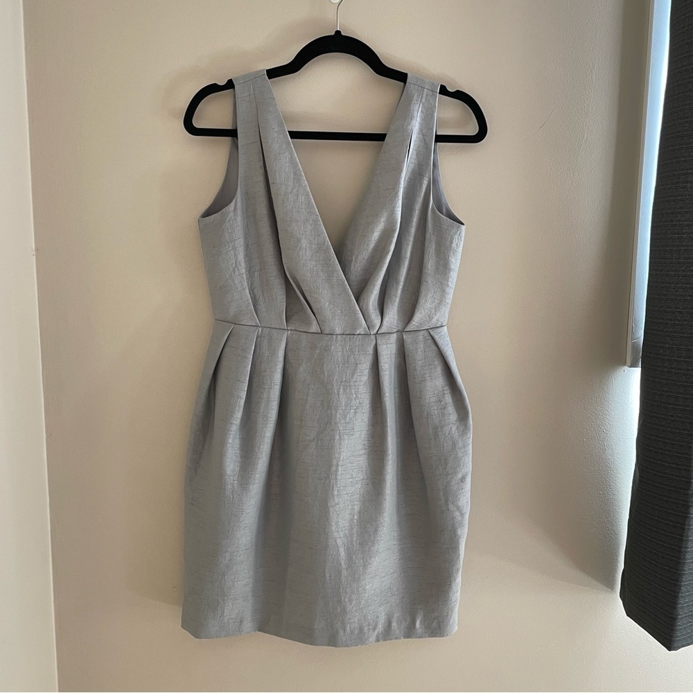 H & M V Neck Sleeveless Formal, Business, Mini Dress, Grey/Silver, Size 8